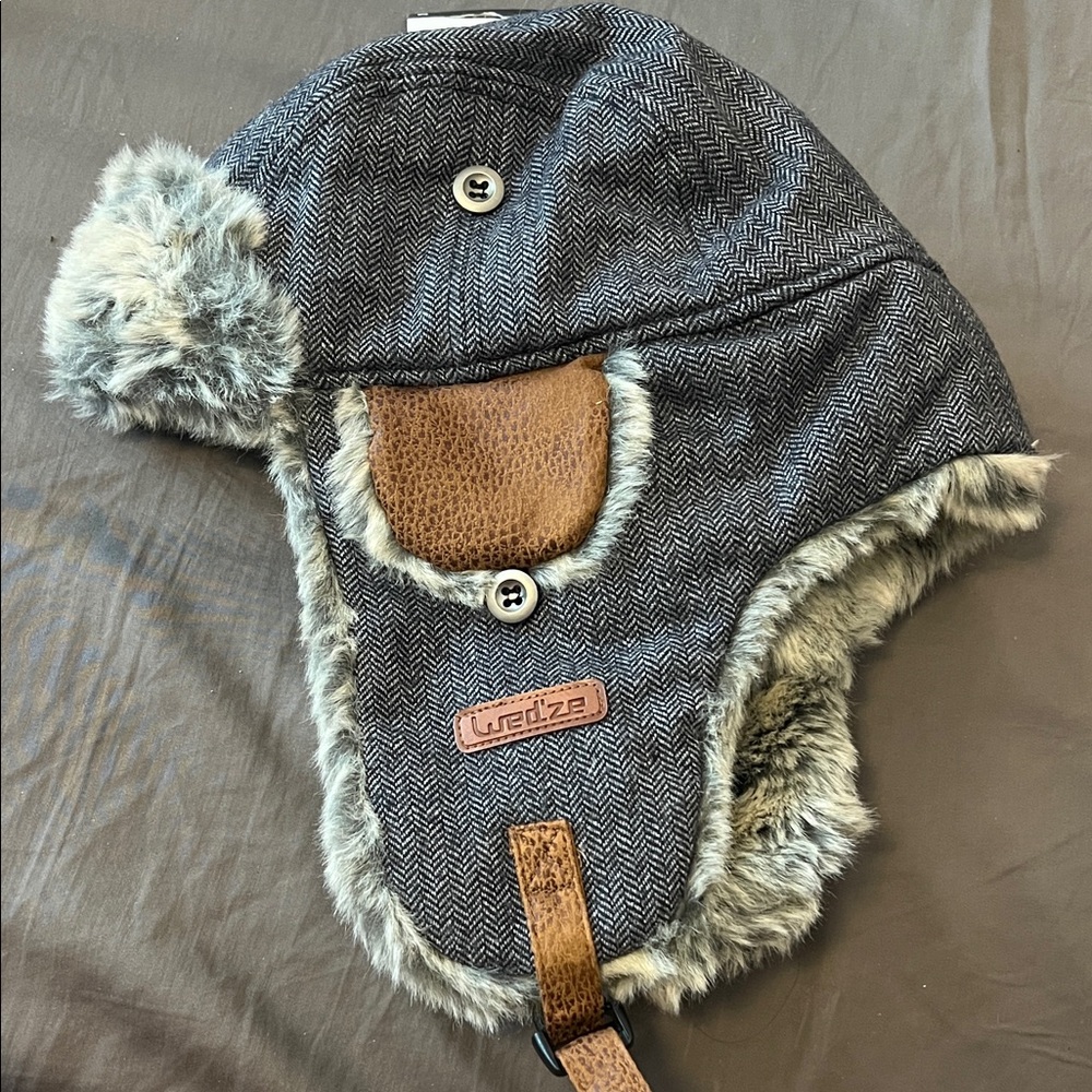 Barts Gray and Brown Fur-Lined Winter Hat